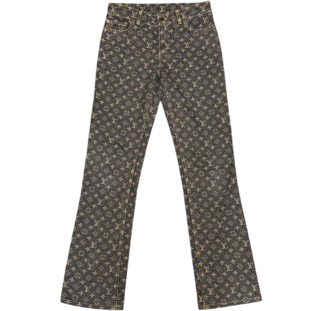 高級 人気 ルイヴィトン モノグラム デニム フレアパンツ ブラック
