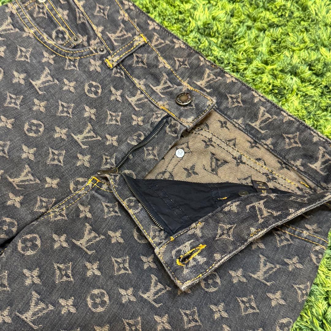 高級 人気 ルイヴィトン モノグラム デニム フレアパンツ ブラック