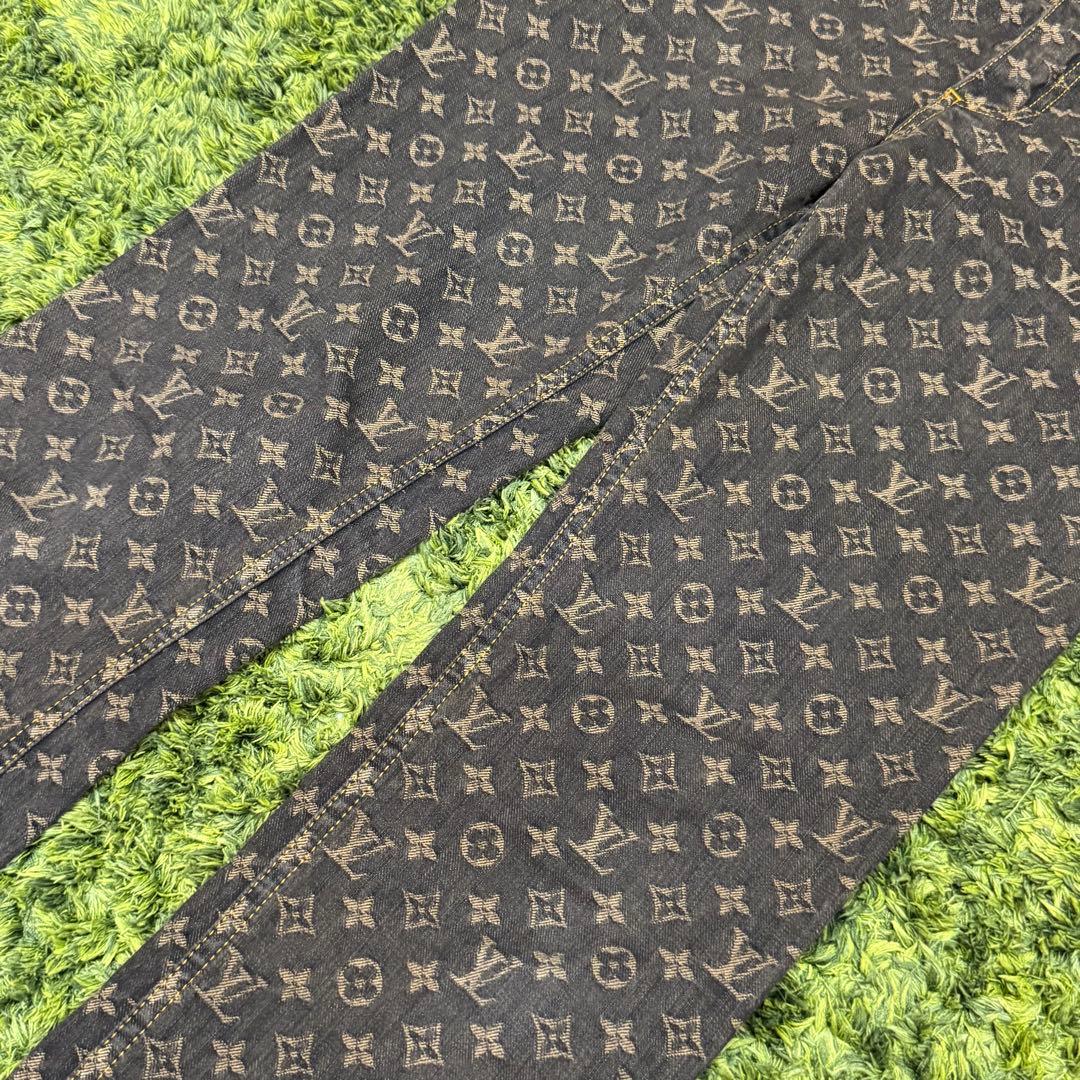 高級 人気 ルイヴィトン モノグラム デニム フレアパンツ ブラック