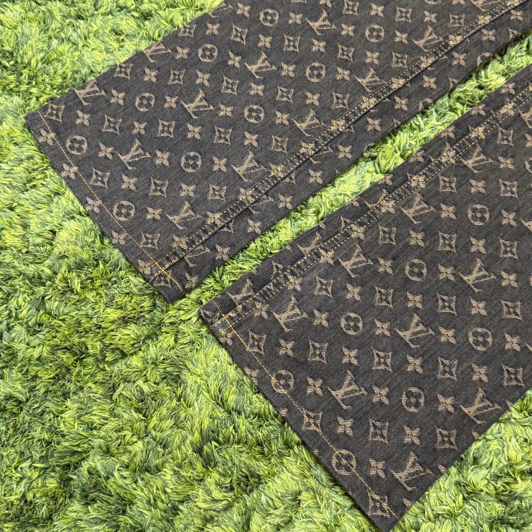 高級 人気 ルイヴィトン モノグラム デニム フレアパンツ ブラック