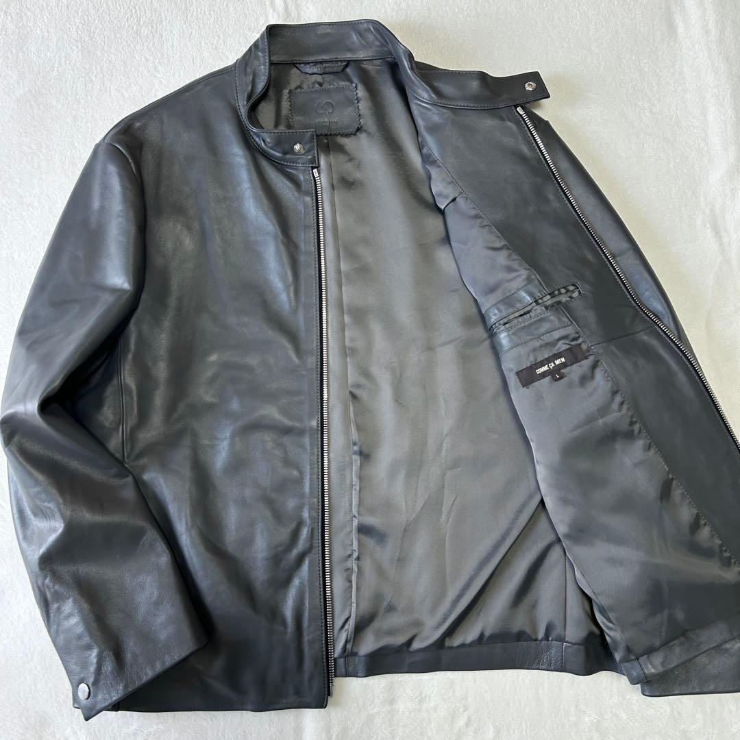 新品 未使用 25AWコムサメン ラムレザー シングルライダースジャケットL 灰