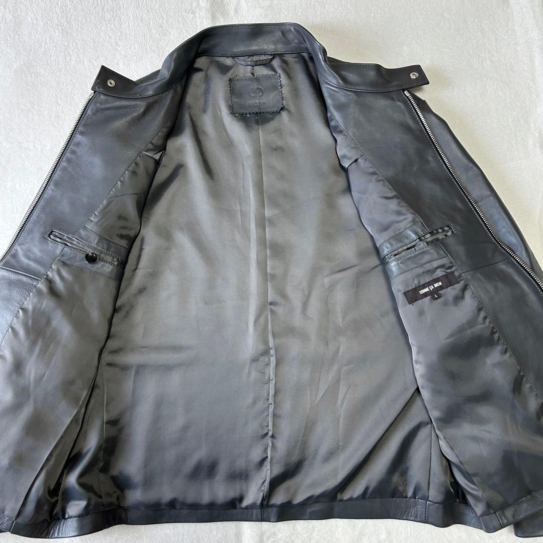 新品 未使用 25AWコムサメン ラムレザー シングルライダースジャケットL 灰