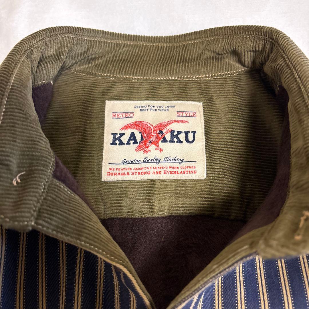 Karaku 刺繍コーデュロイ切替裏フリースストライプシャツ