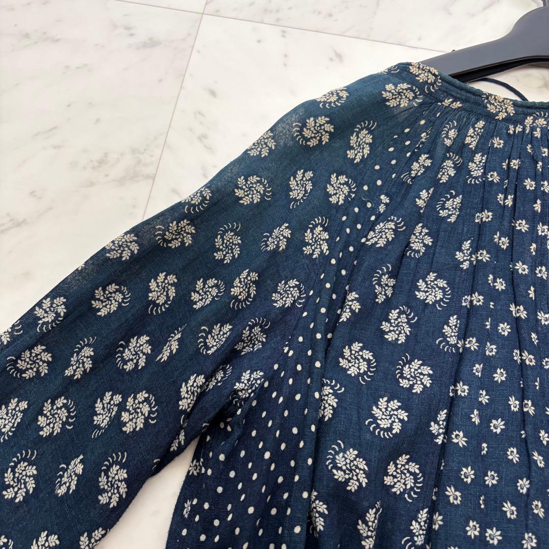 45R インディゴ 小花柄 ドット パッチワークチュニック ブラウス サイズ3