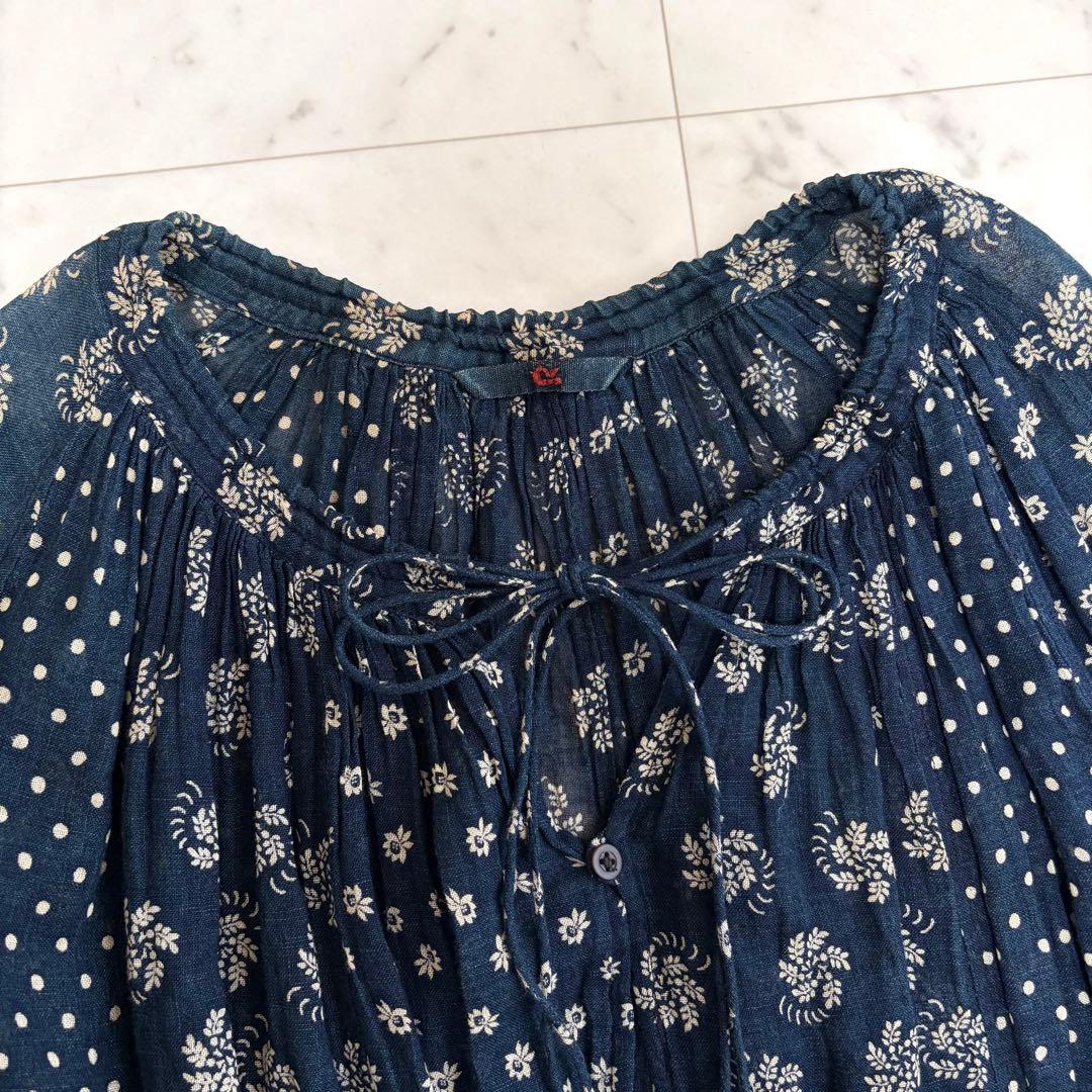 45R インディゴ 小花柄 ドット パッチワークチュニック ブラウス サイズ3