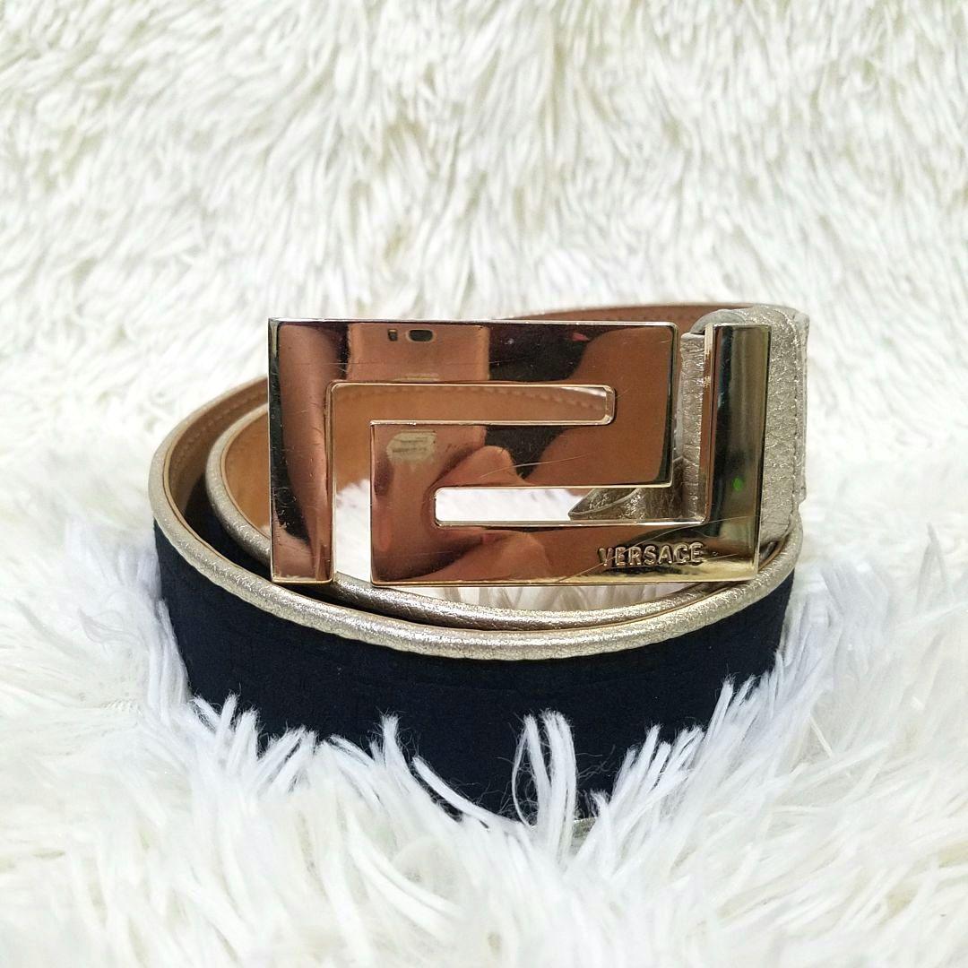 【極美品・希少】VERSACE ベルト レザー イタリア製 総柄 バックル 85