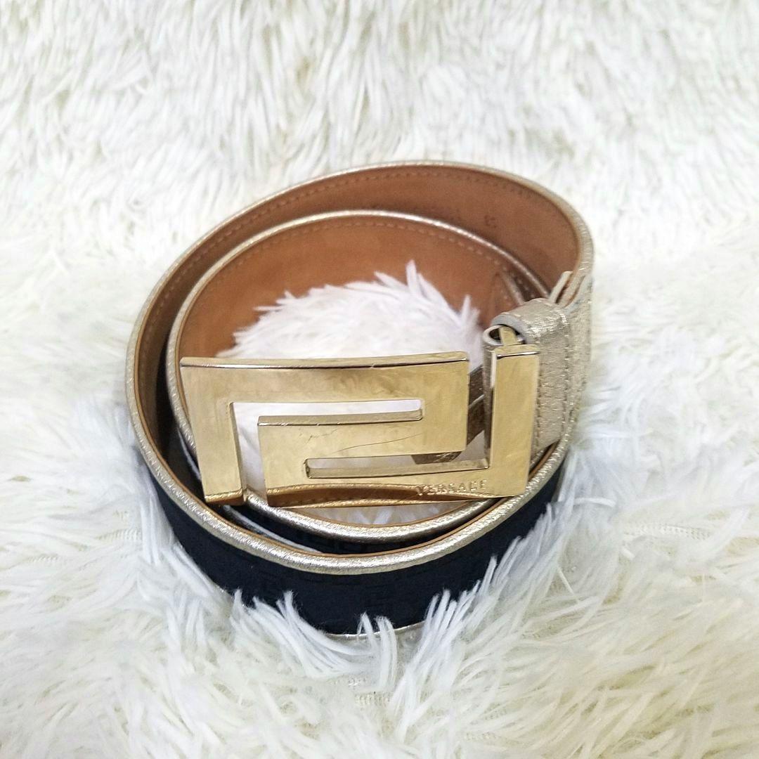 【極美品・希少】VERSACE ベルト レザー イタリア製 総柄 バックル 85
