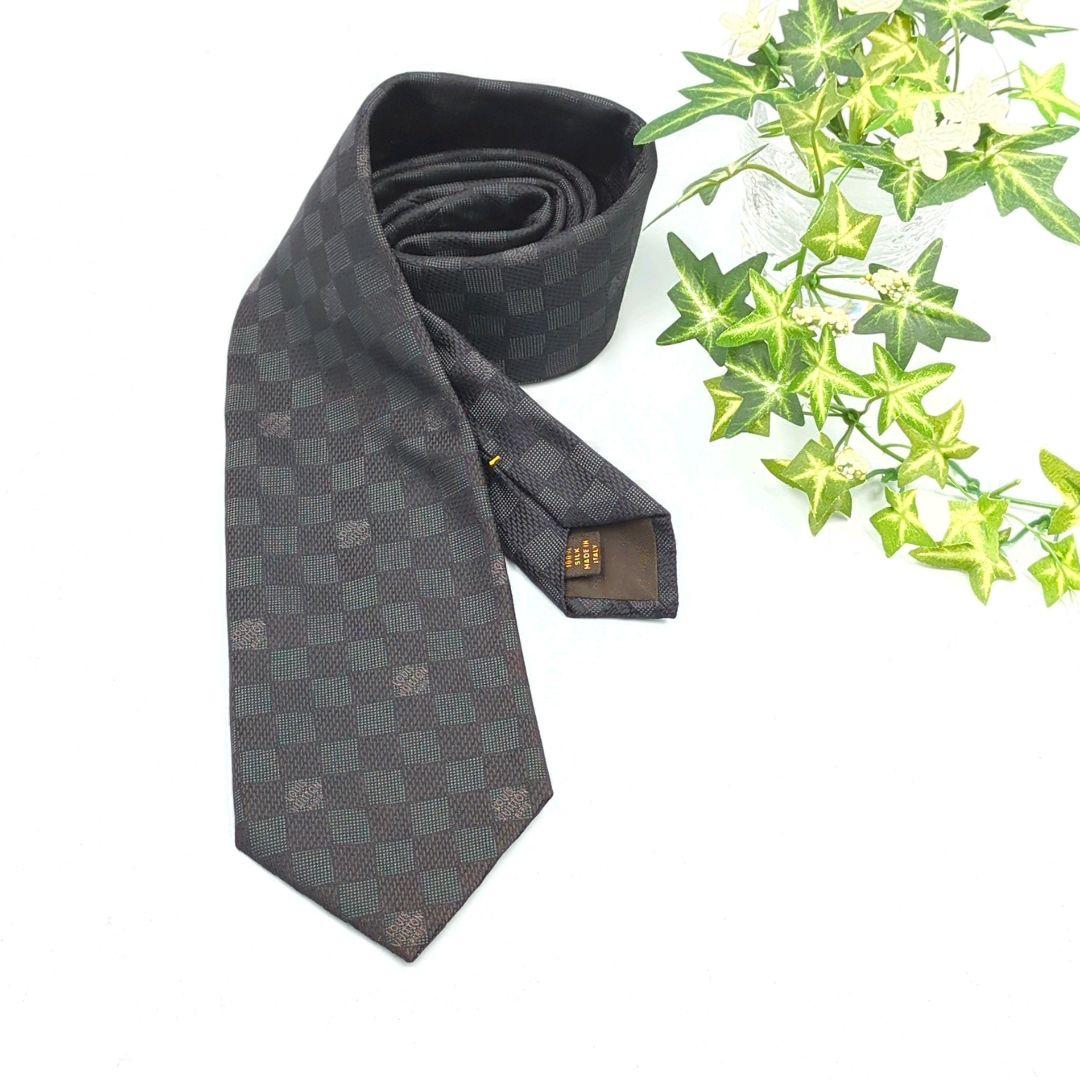 美品✨️Louis Vuitton　 ブラック/ダークグレー ダミエ柄　ネクタイ