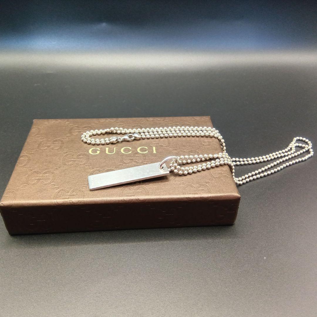GUCCI プレート型ネックレスダブルボールチェーン 24g Silver925