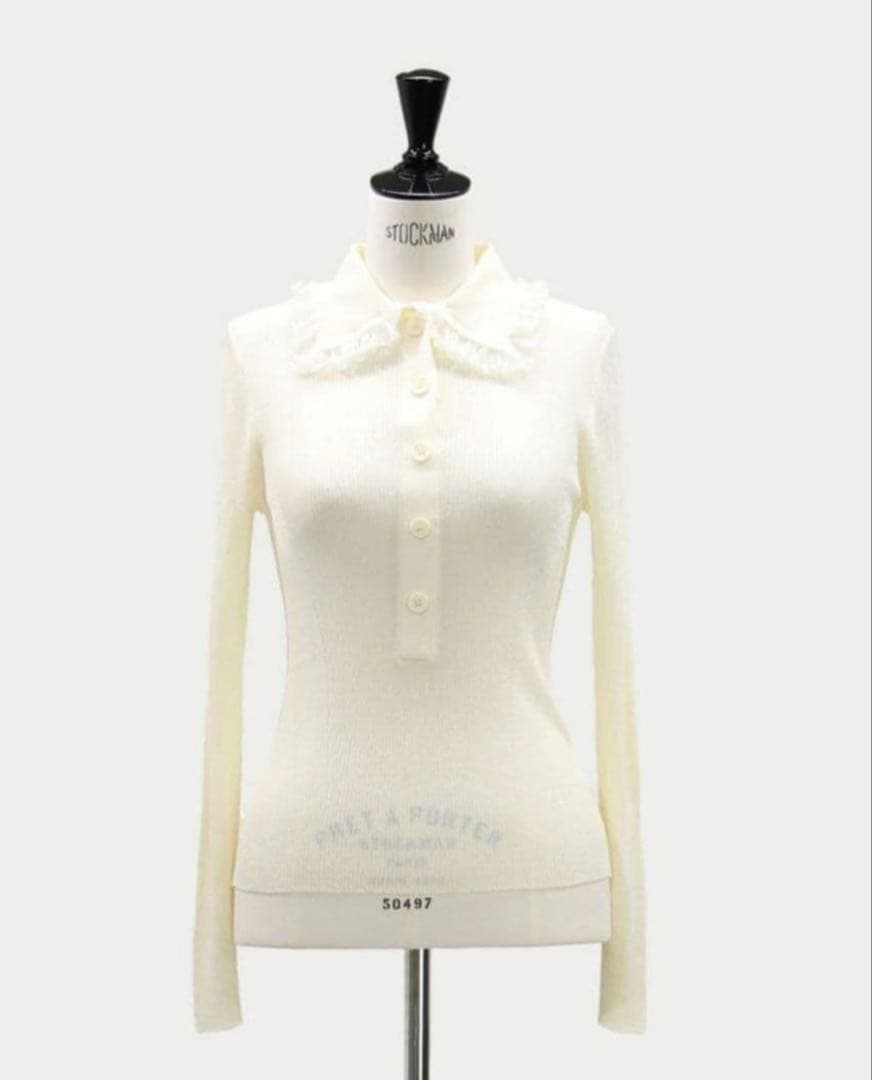 24時間セール　MACHATT フリルカラーリブニット　アイボリー