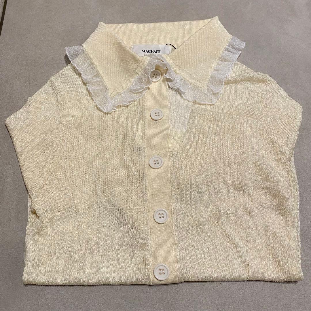 24時間セール　MACHATT フリルカラーリブニット　アイボリー