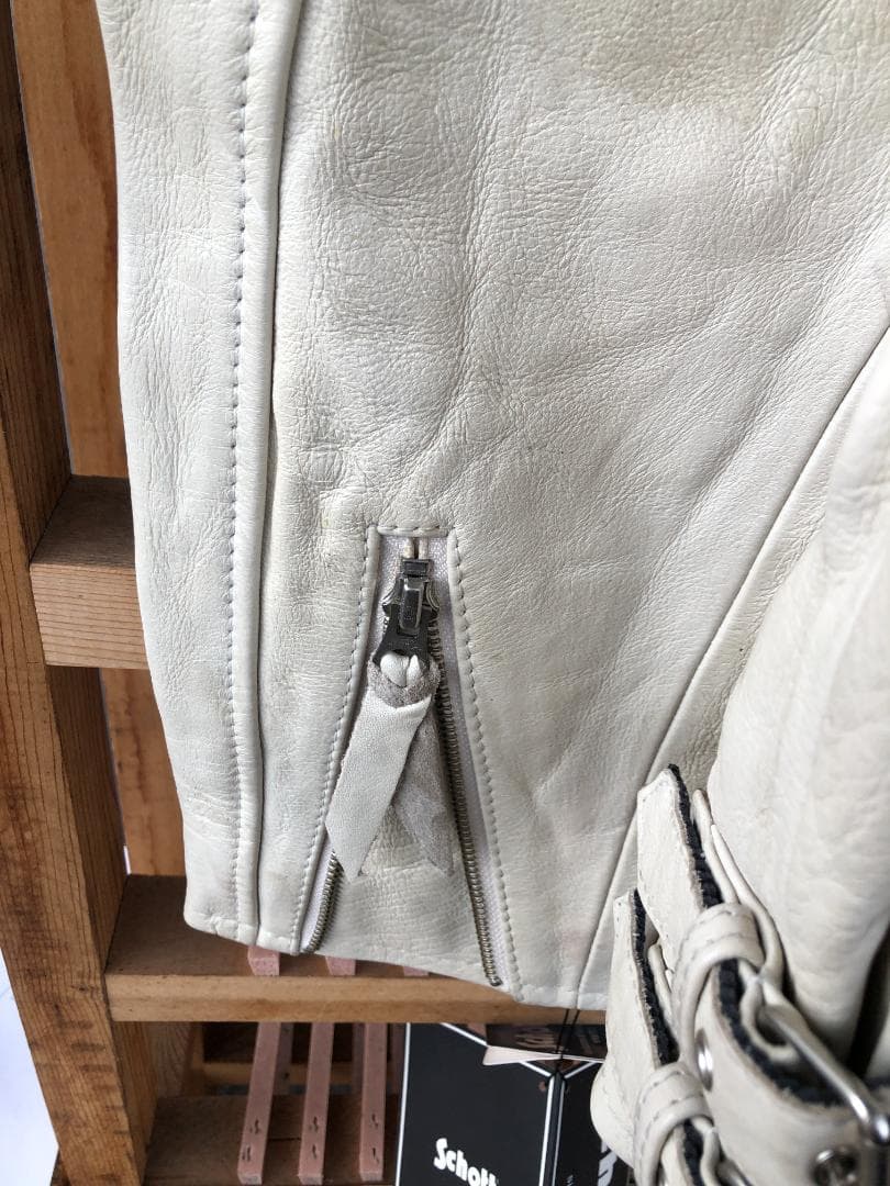 [訳あり] 新品 Schott ダブルライダースレザージャケット アイボリー/L