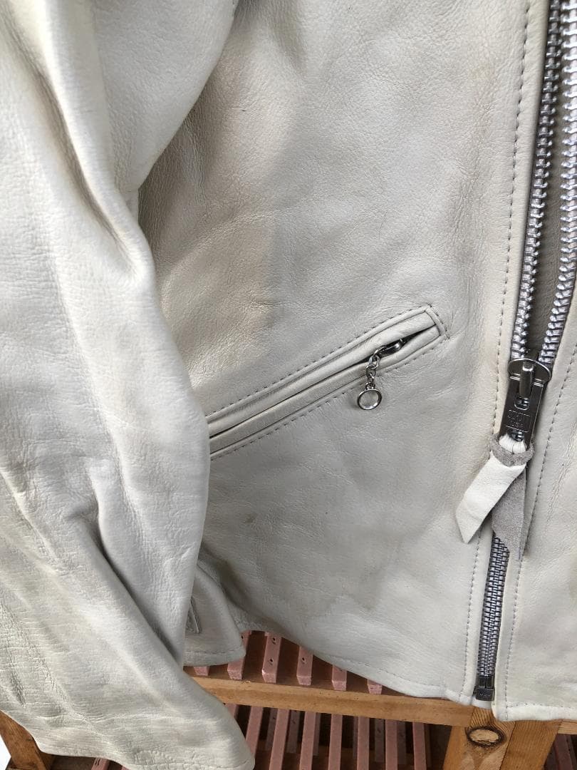 [訳あり] 新品 Schott ダブルライダースレザージャケット アイボリー/L