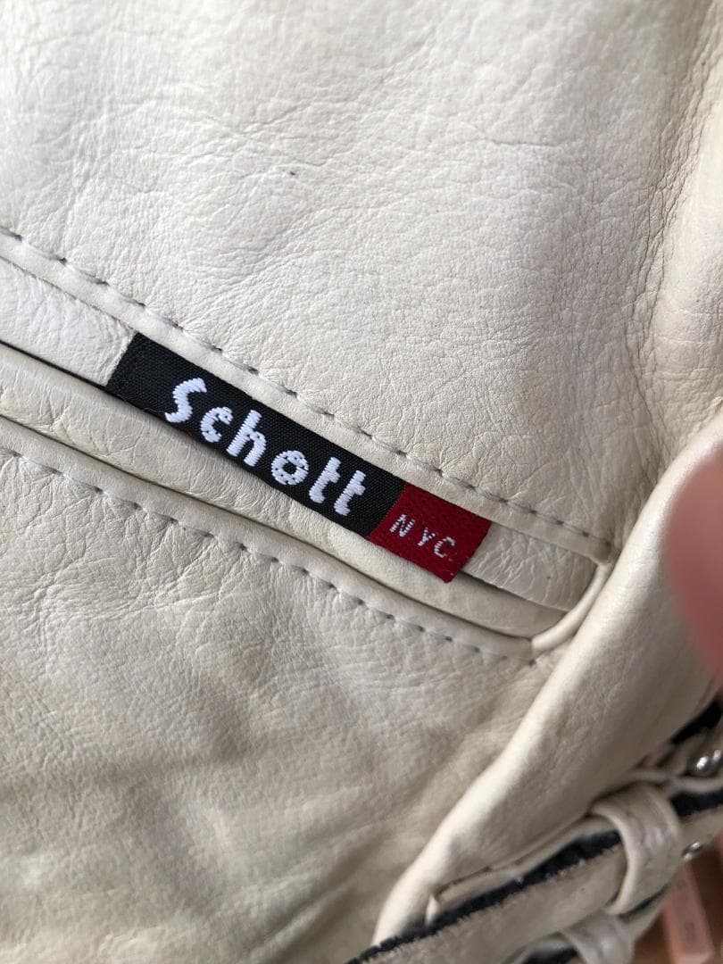 [訳あり] 新品 Schott ダブルライダースレザージャケット アイボリー/L