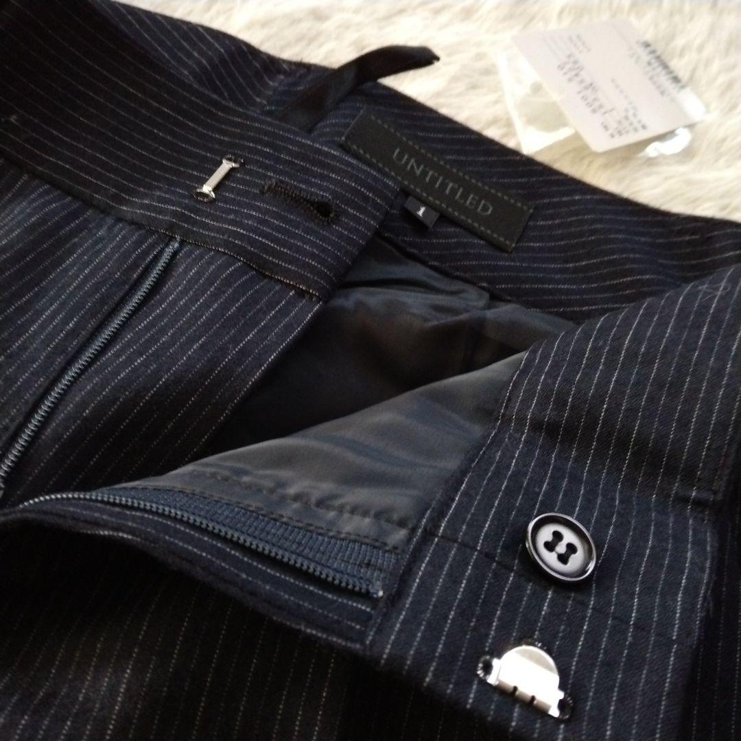 【アンタイトル】未使用 ストライプ パンツスーツ セットアップ ウール ネイビー