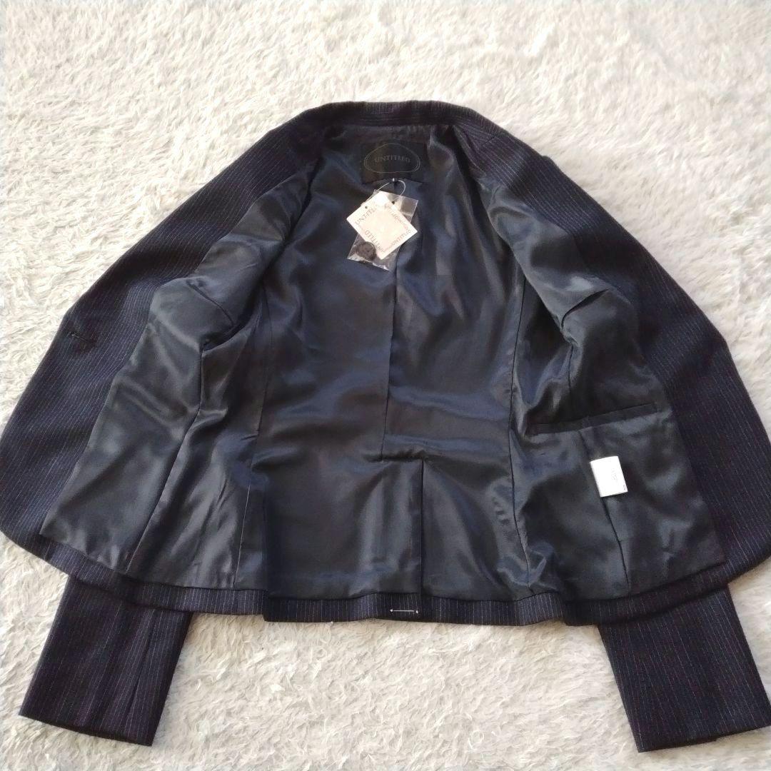 【アンタイトル】未使用 ストライプ パンツスーツ セットアップ ウール ネイビー