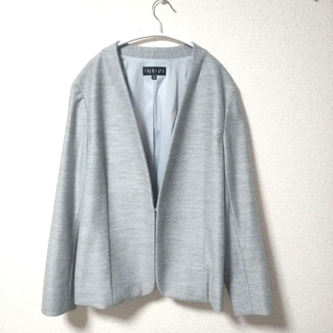 美品✨️大きいサイズ✨️INDIVI ノーカラー スーツ セットアップ