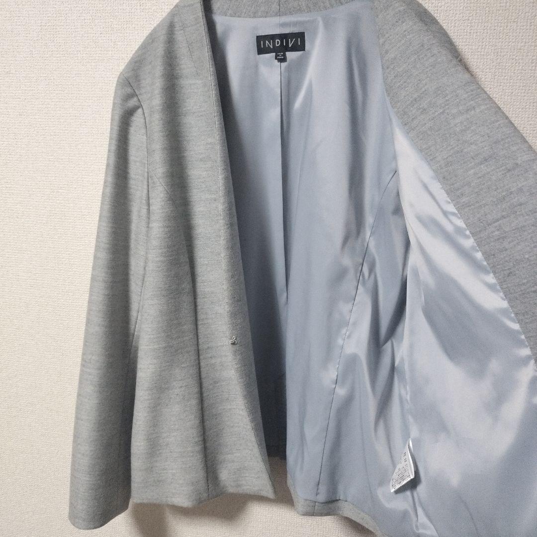 美品✨️大きいサイズ✨️INDIVI ノーカラー スーツ セットアップ