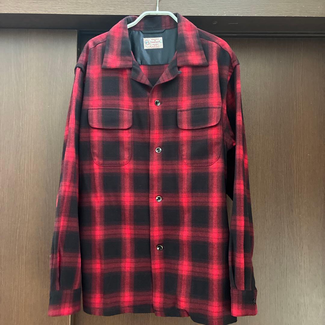TOWNCRAFT ポリレーヨンシャツ オンブレ PENNEY'S 赤黒チェック