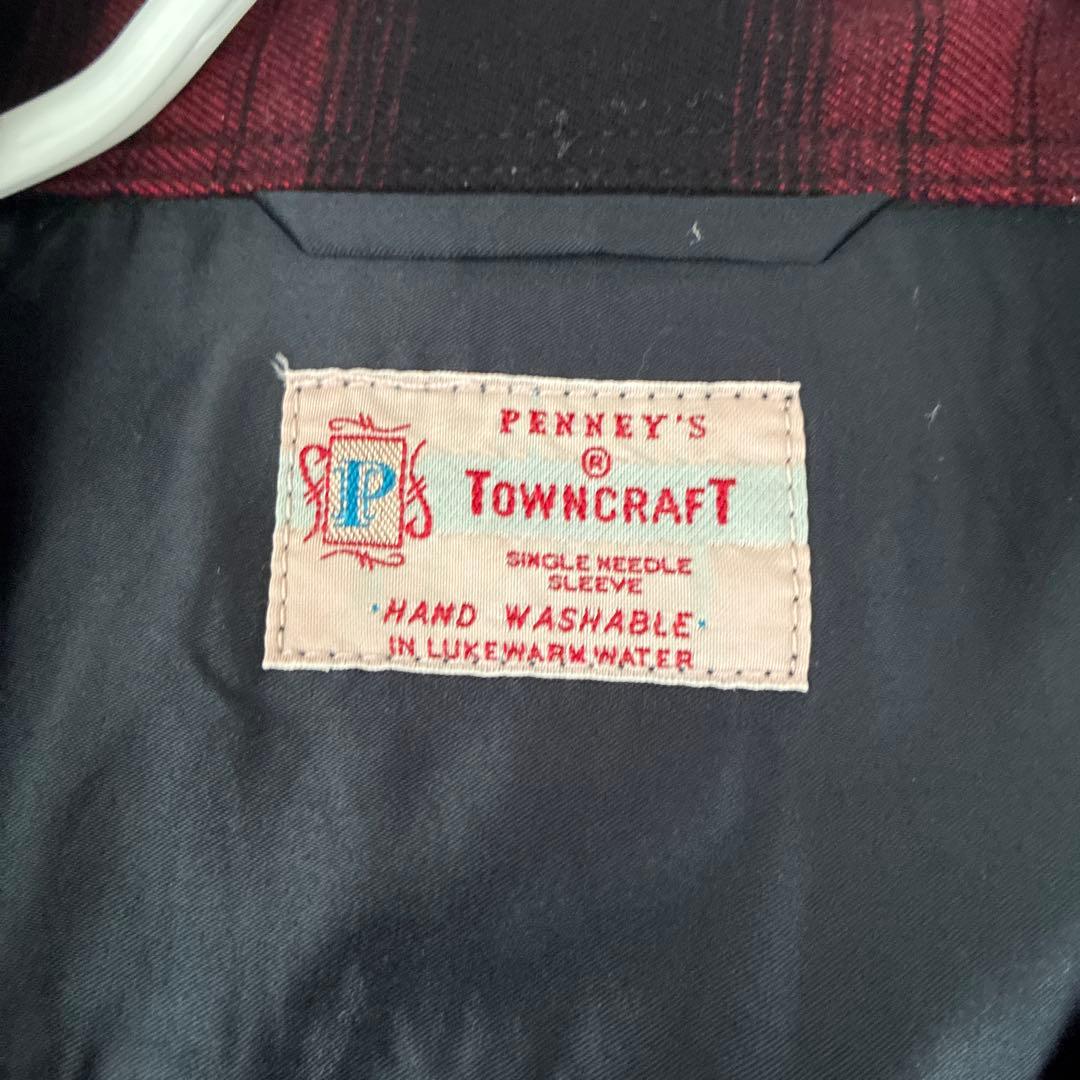 TOWNCRAFT ポリレーヨンシャツ オンブレ PENNEY'S 赤黒チェック
