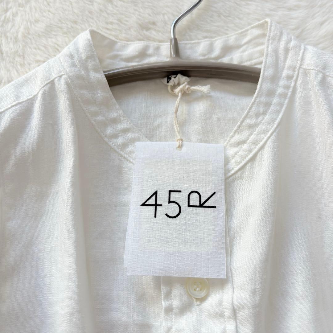 未使用タグ＊45R　スタンドカラー　ブラウス　ホワイト　リネン100%