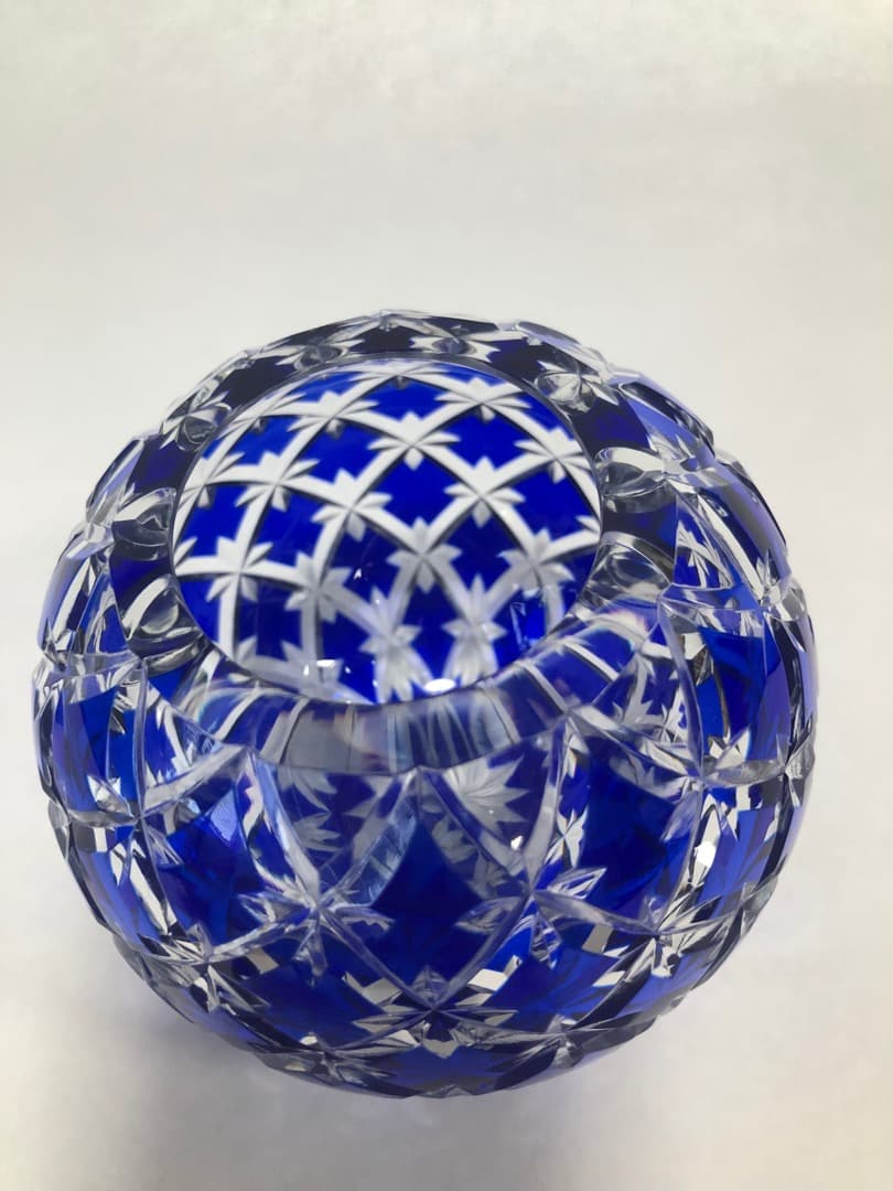 江戸切子丸型花瓶　クリスタル一輪挿し　ボヘミア小鉢　3点セット