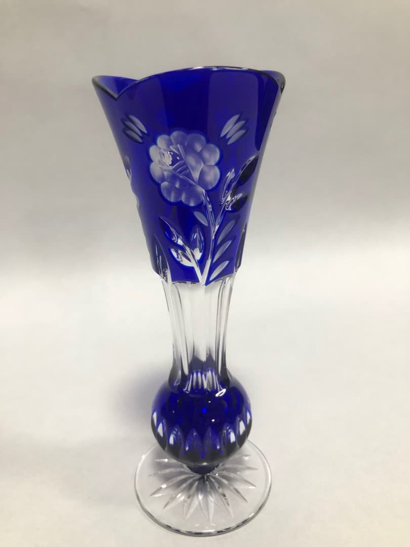 江戸切子丸型花瓶　クリスタル一輪挿し　ボヘミア小鉢　3点セット