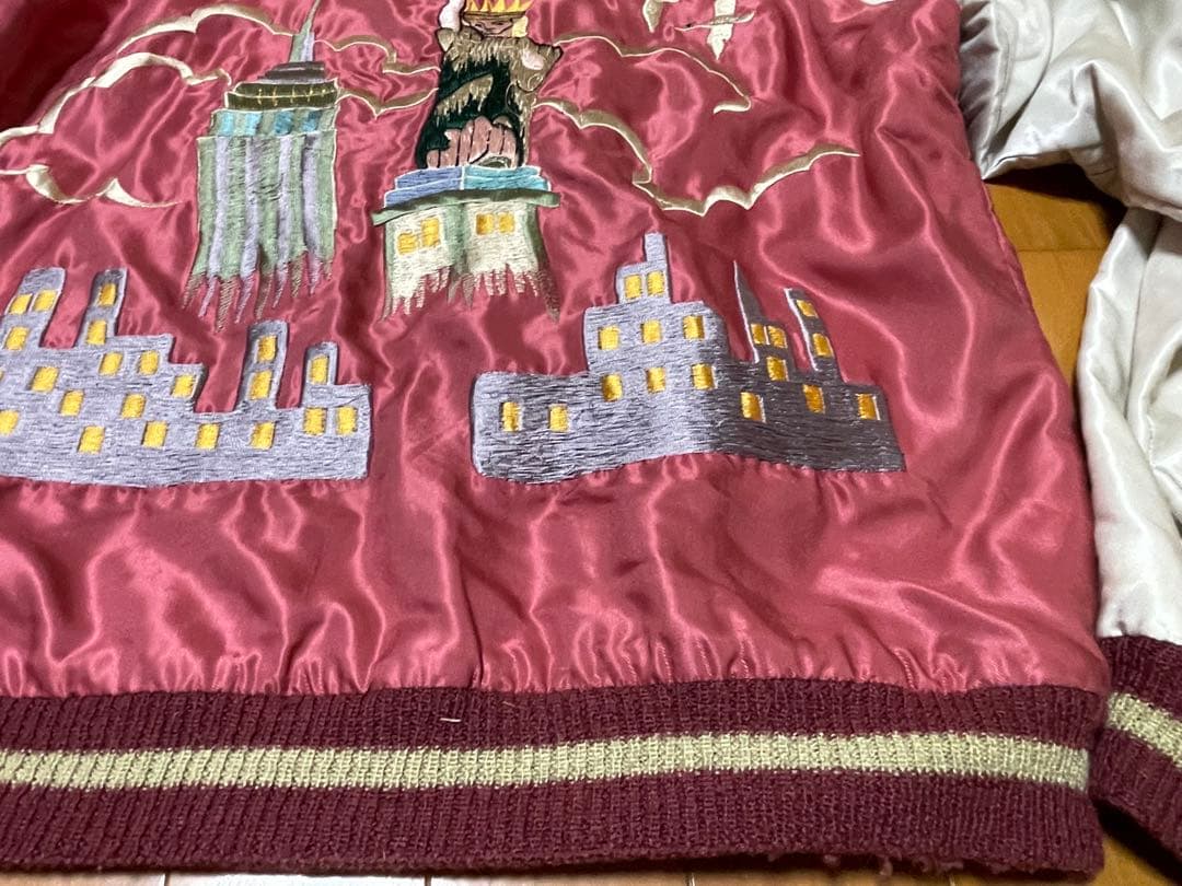 虎　自由の女神　刺繍 スカジャン 青金　ピンク