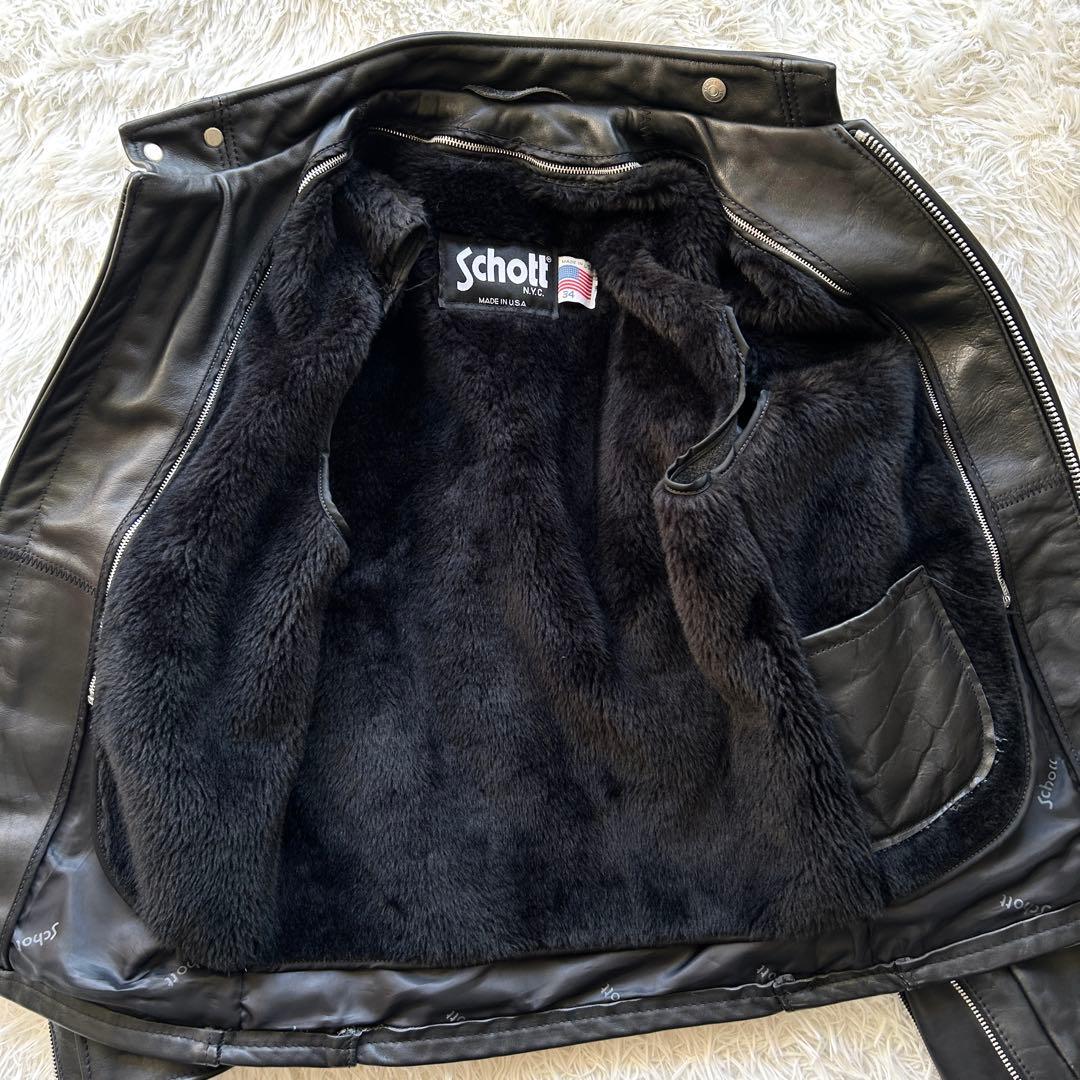 【極美品】ショット　シングルライダースジャケット　ボアライナー付き　黒　34