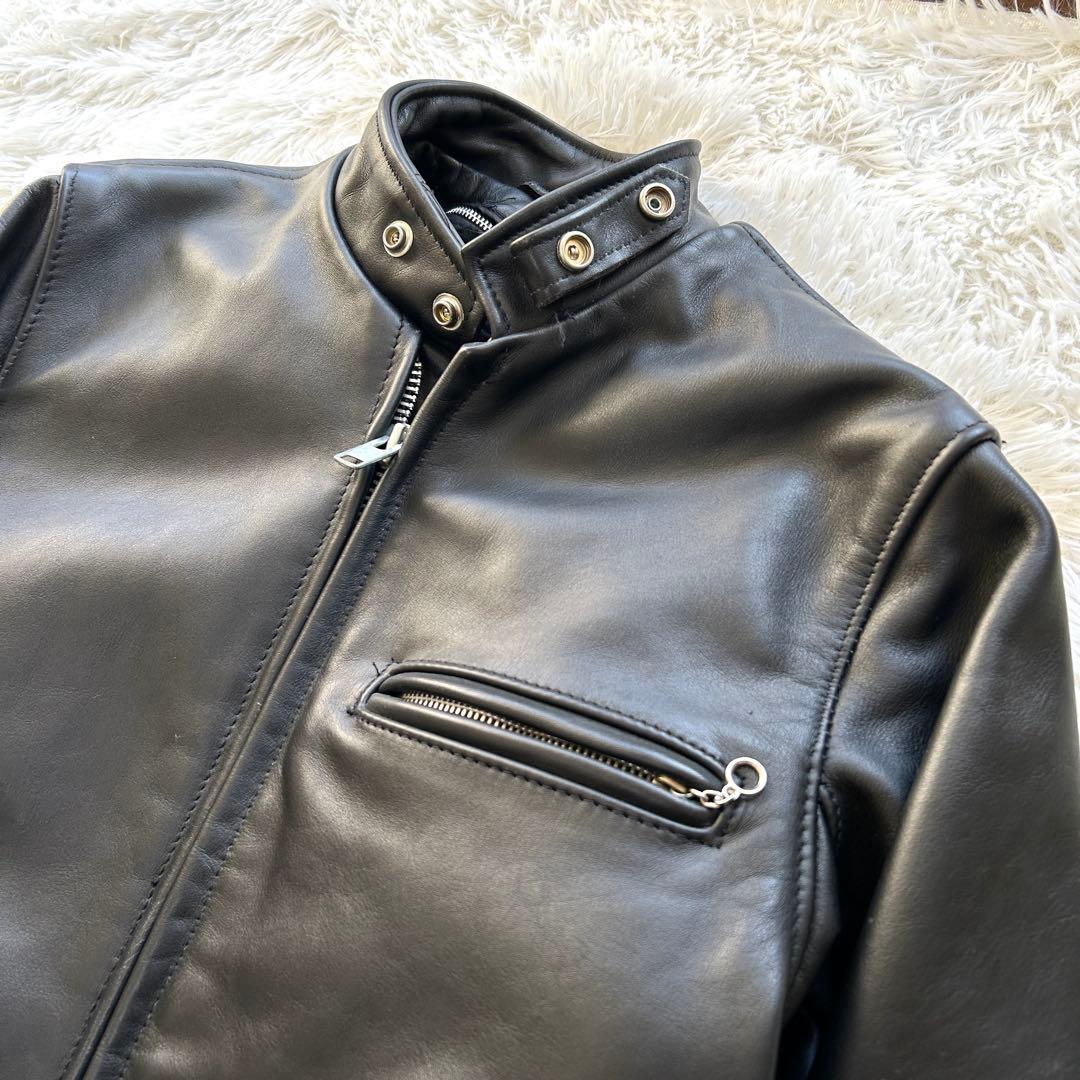 【極美品】ショット　シングルライダースジャケット　ボアライナー付き　黒　34