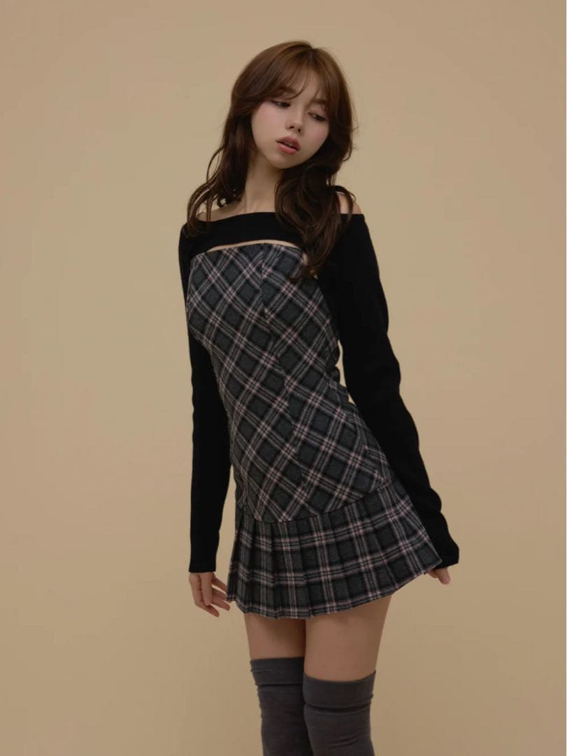 ワンピース andmary Selena check mini dress GRY gray