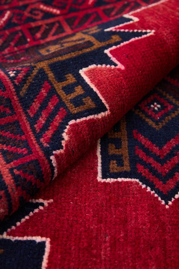 ヴィンテージラグ　トライバルラグ　バルーチ族　ウール（135×87cm）濃茶・赤