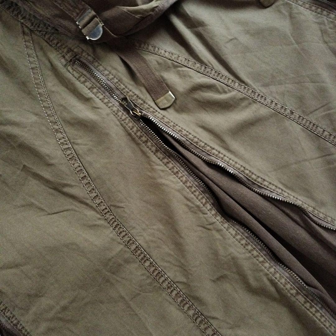 希少goaミリタリーポーチ付きロングスカートy2k カーキリネンジップ