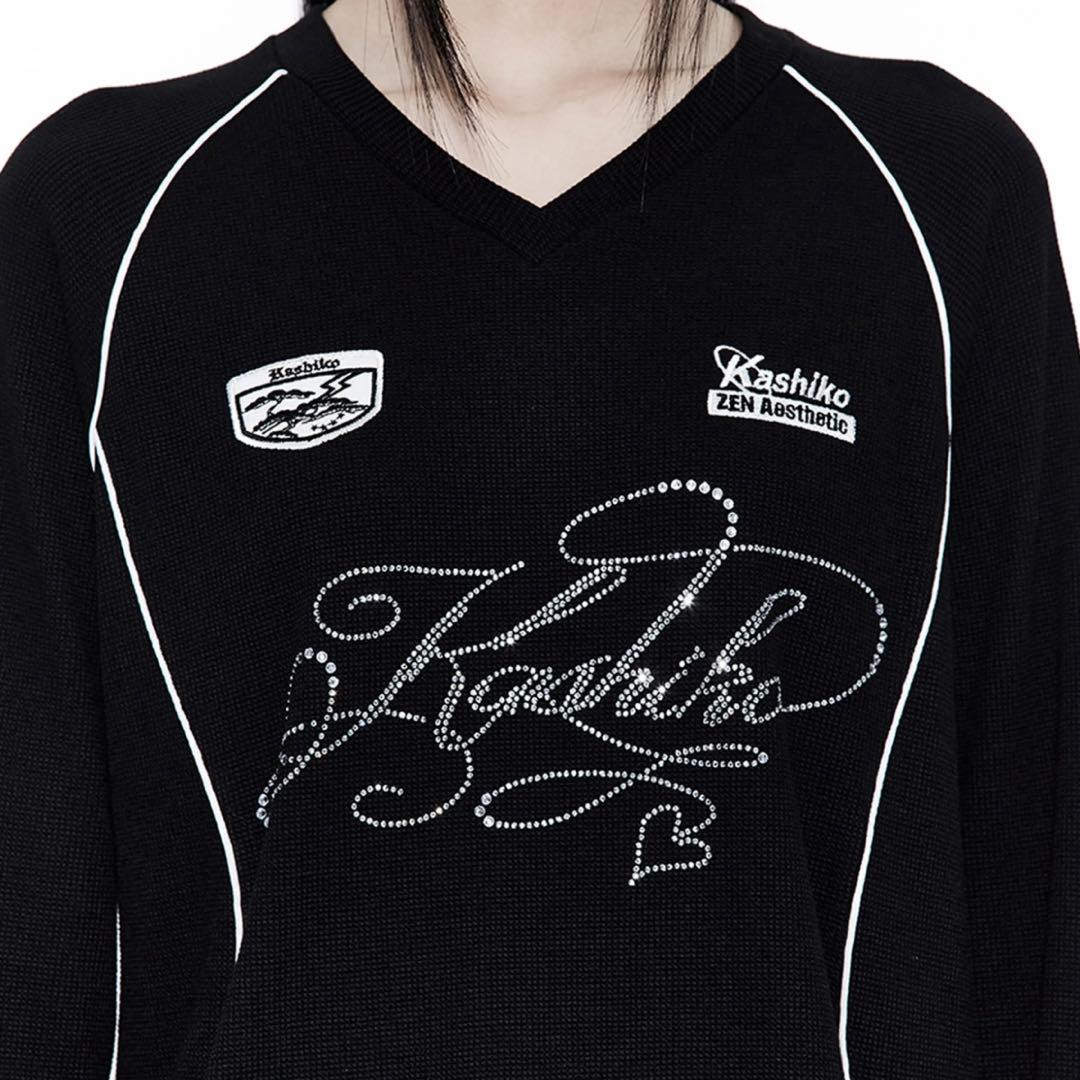 トップス kashiko Waffle Rugby Tee Black