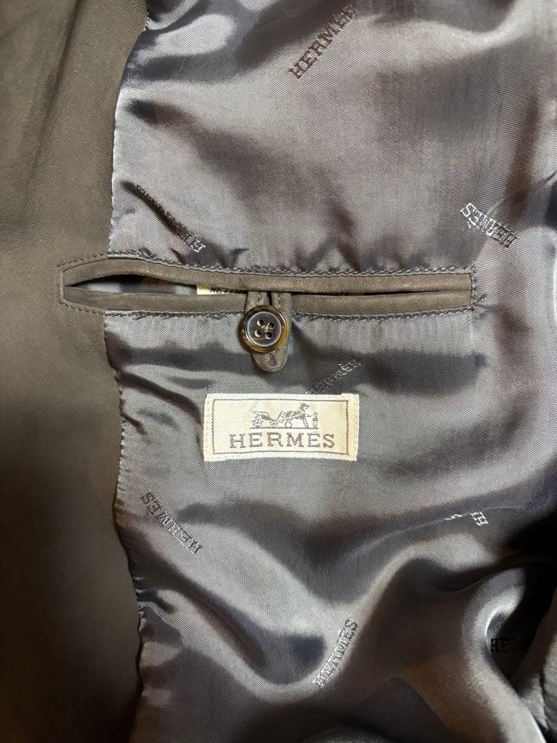 HERMES ブラウン スェードレザー ジャケット ベルト付き