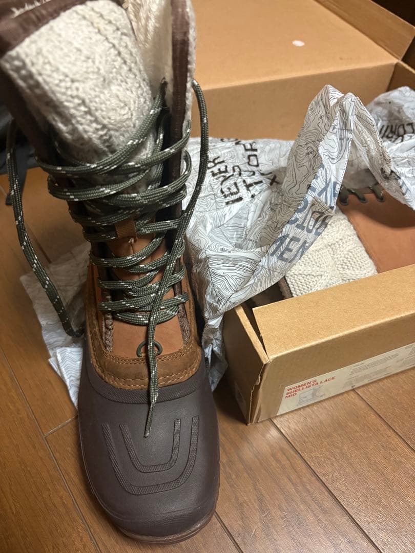 防水ブラウンレースアップ冬用ブーツshellista lace mid