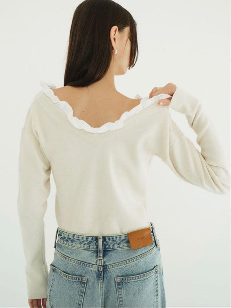 トップス 2WAY FRILL V NECK KNIT TOPS