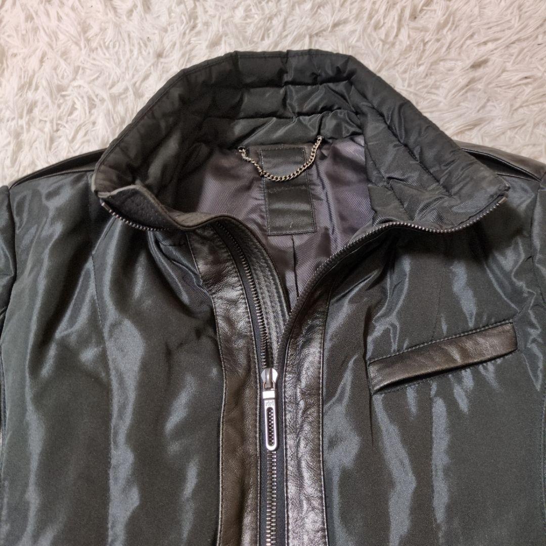 ガラアーベント　メンズ　レザーナイロン切替ライダースジャケット　細身　サイズL