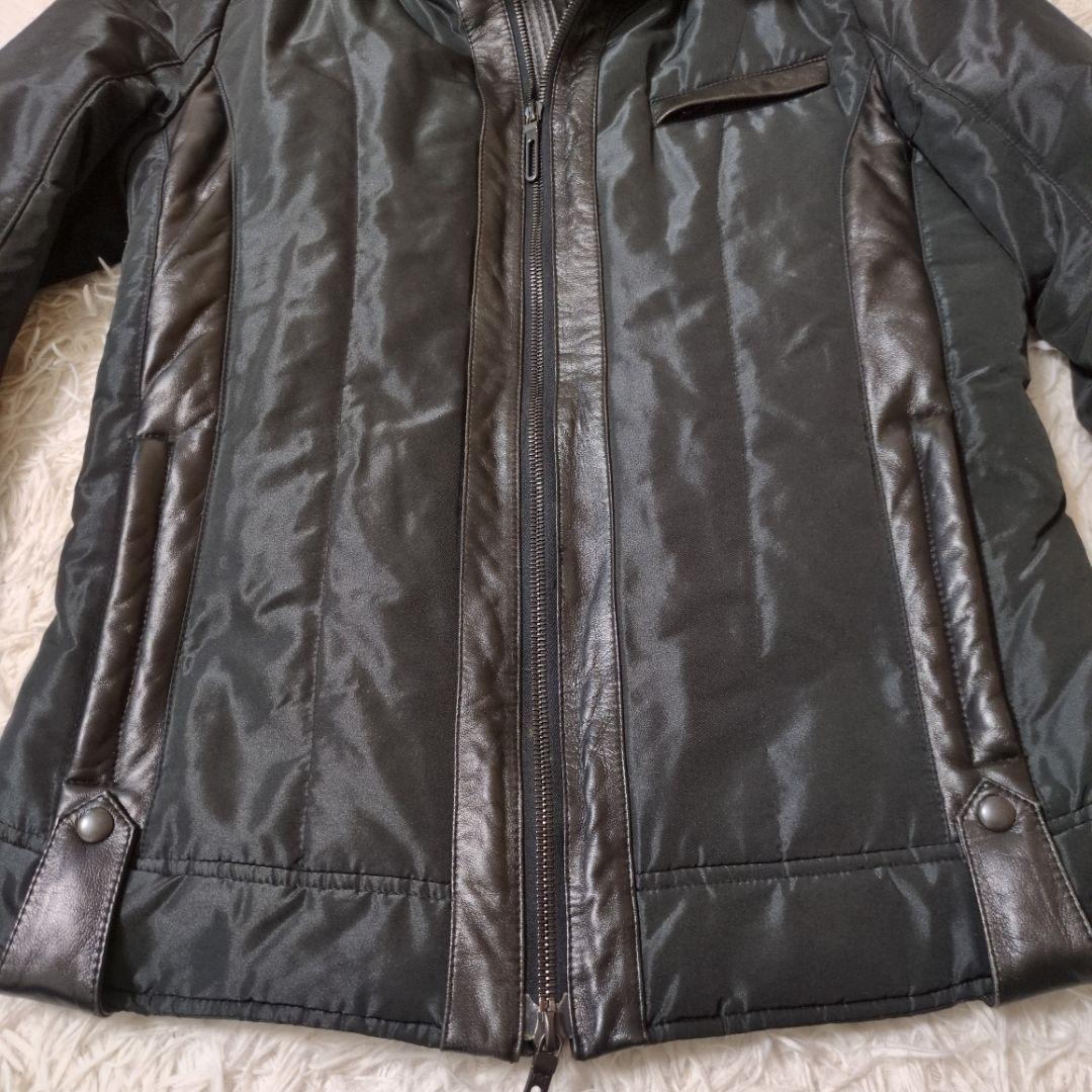 ガラアーベント　メンズ　レザーナイロン切替ライダースジャケット　細身　サイズL