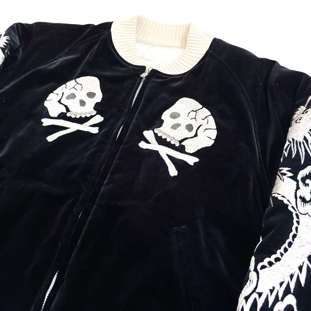 美品 フラットヘッド 別珍 スカジャン 髑髏 龍 リバーシブル 黒 シルバー