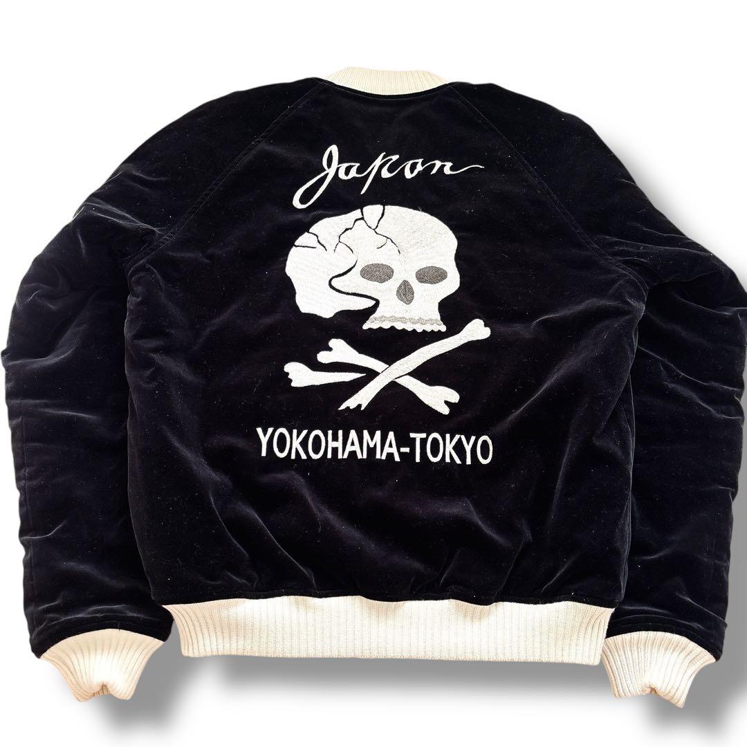 美品 フラットヘッド 別珍 スカジャン 髑髏 龍 リバーシブル 黒 シルバー