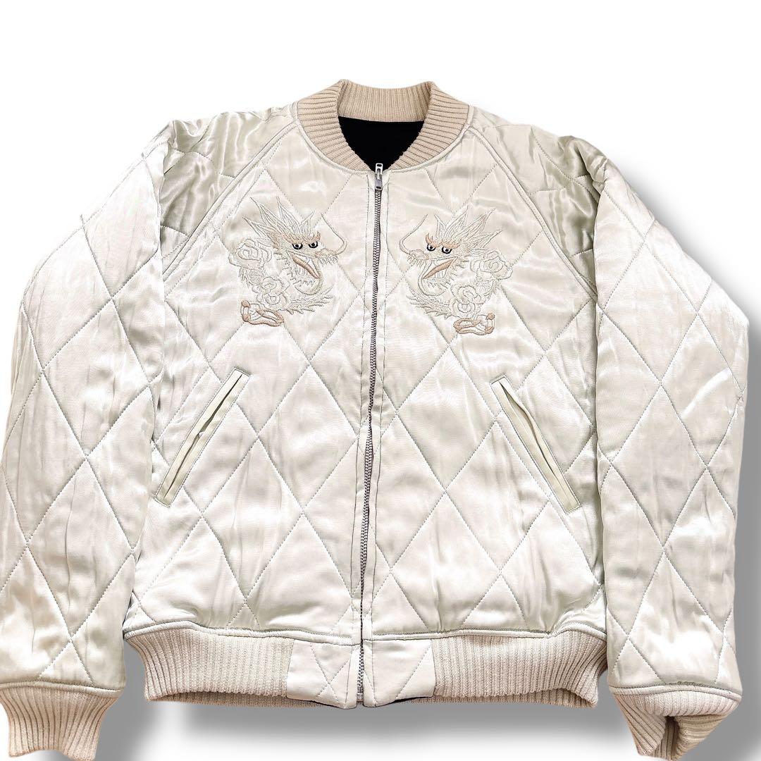 美品 フラットヘッド 別珍 スカジャン 髑髏 龍 リバーシブル 黒 シルバー