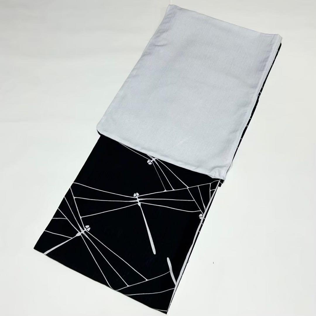 浴衣　夏　単着物　白×黒　吸湿速乾　半身仕立て　片身替わり　帯　0718⑨