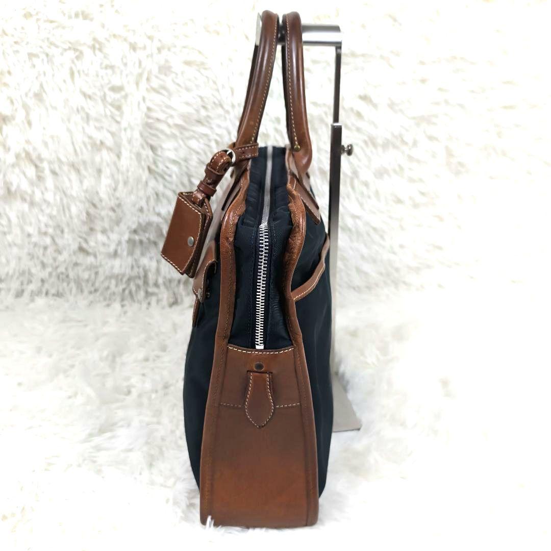 ✨美品✨ フェリージ ブリーフケース 1層 A4可 レザー ナイロン 紺茶