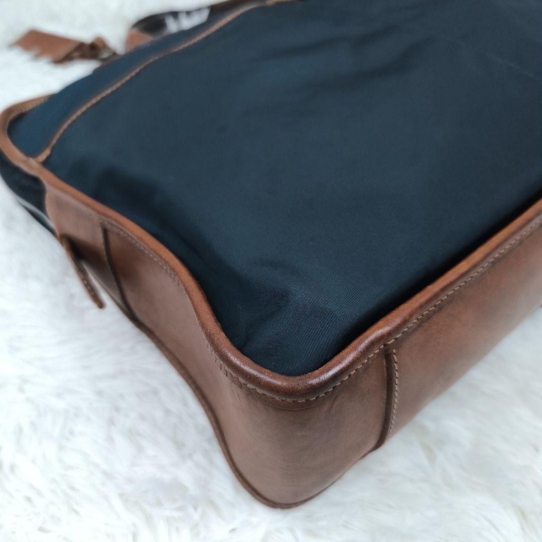 ✨美品✨ フェリージ ブリーフケース 1層 A4可 レザー ナイロン 紺茶