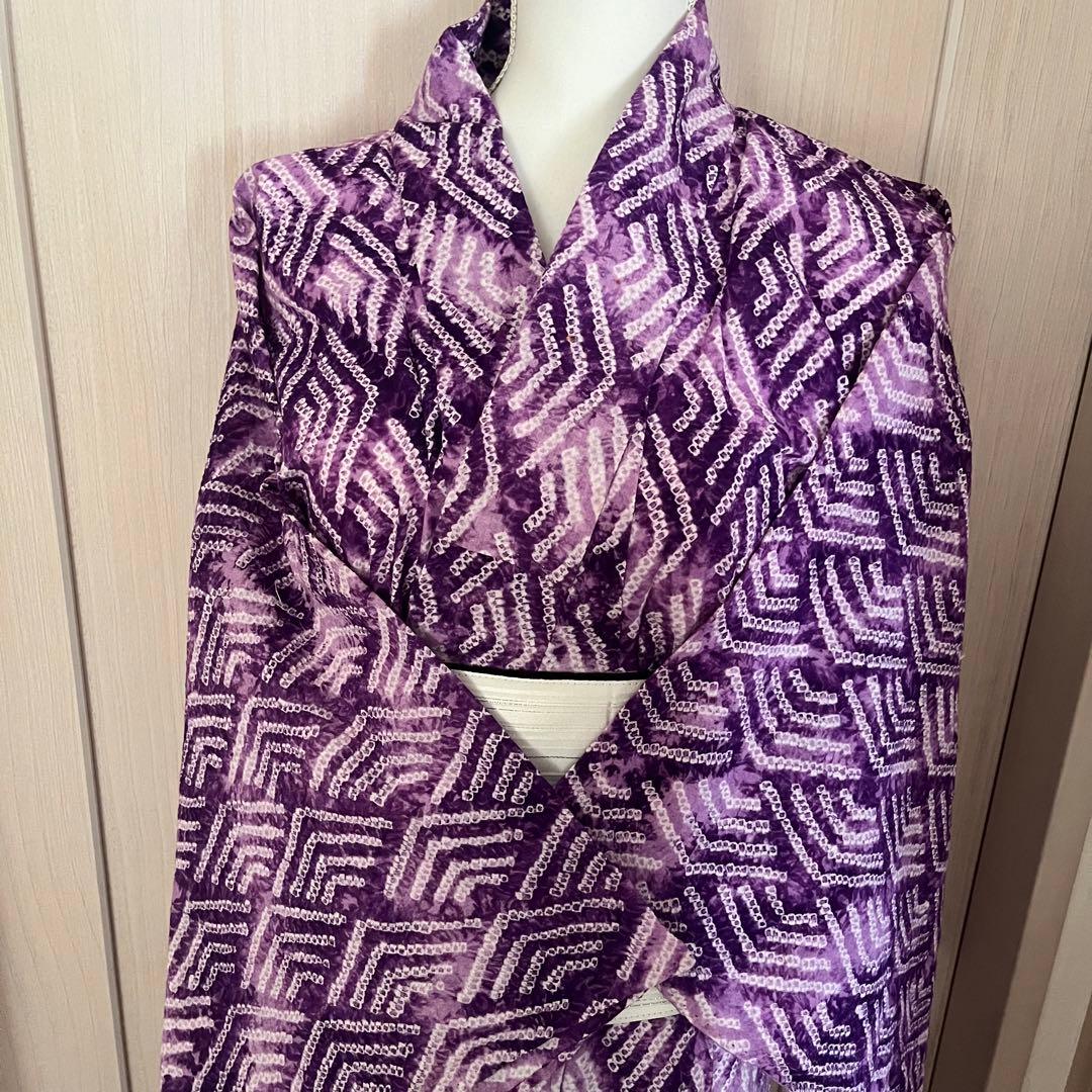 浴衣　有松鳴海絞り　パープル　紫　パステルカラー　総絞り　絞り浴衣