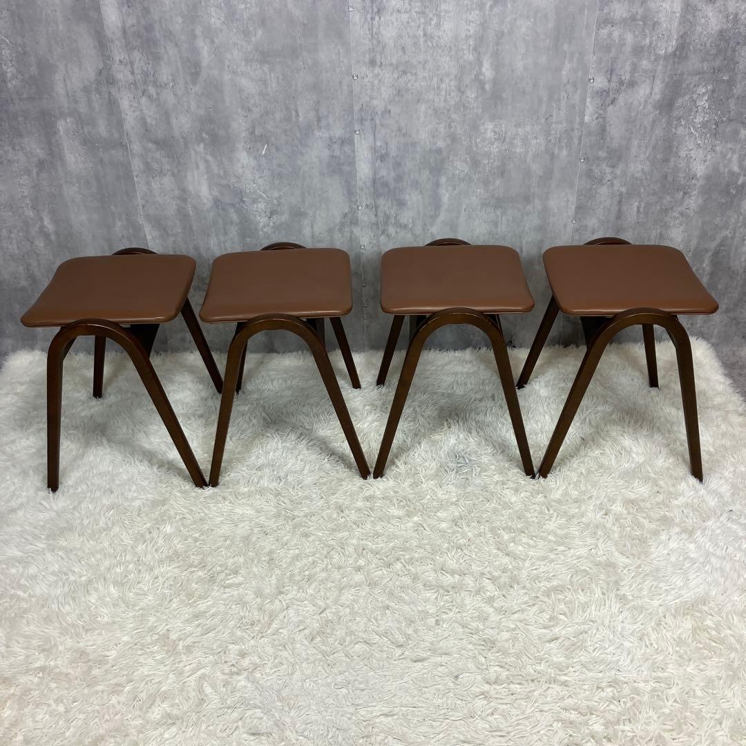 秋田木工 IDC大塚 No.202 剣持勇 スタッキングスツール 4脚セット