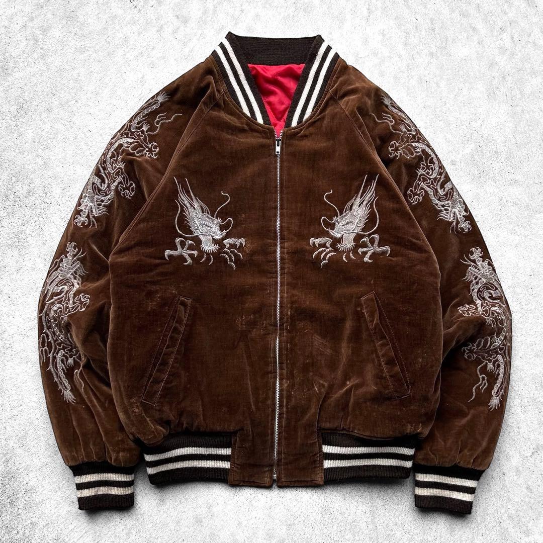 専用！70s - 80s vintage 龍 鷹 刺繍ロゴ ベロア スカジャン