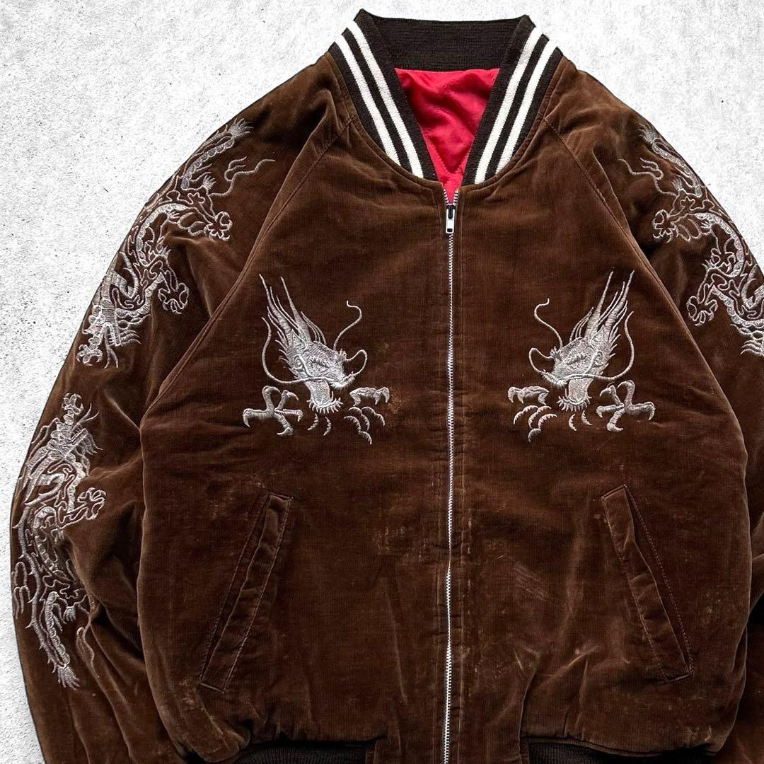 専用！70s - 80s vintage 龍 鷹 刺繍ロゴ ベロア スカジャン