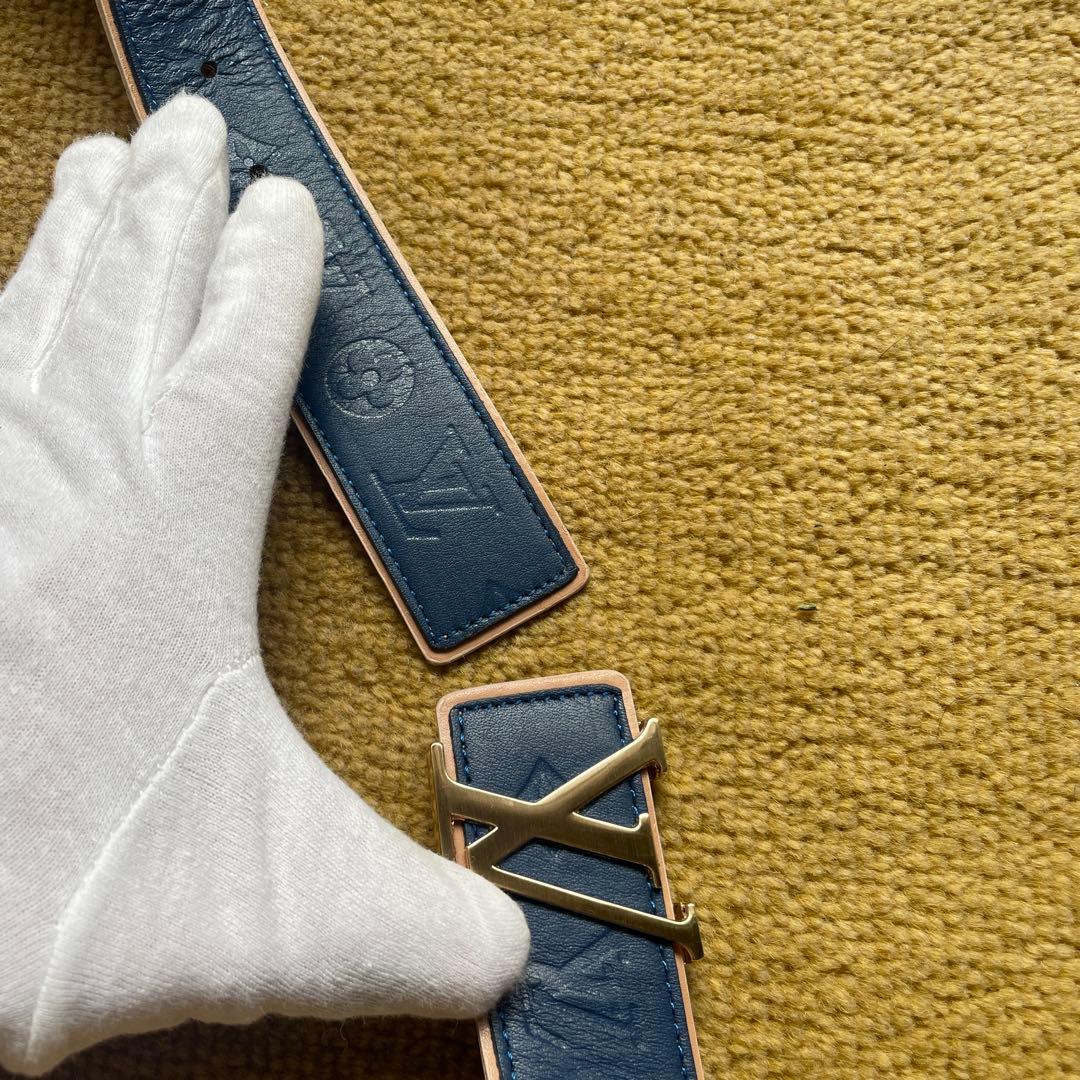 Louis Vuitton ネイビー レザーベルト ルイヴィトン LV